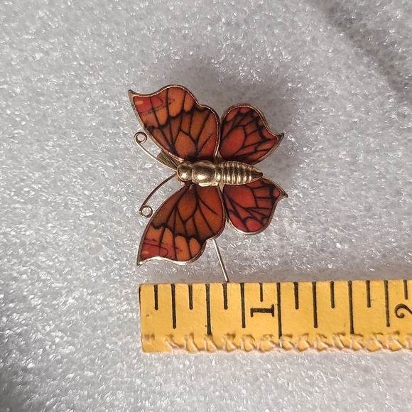 Vintage gold tone enamel orange black butterfly brooch pin / necklace pe… - Picture 14 of 17